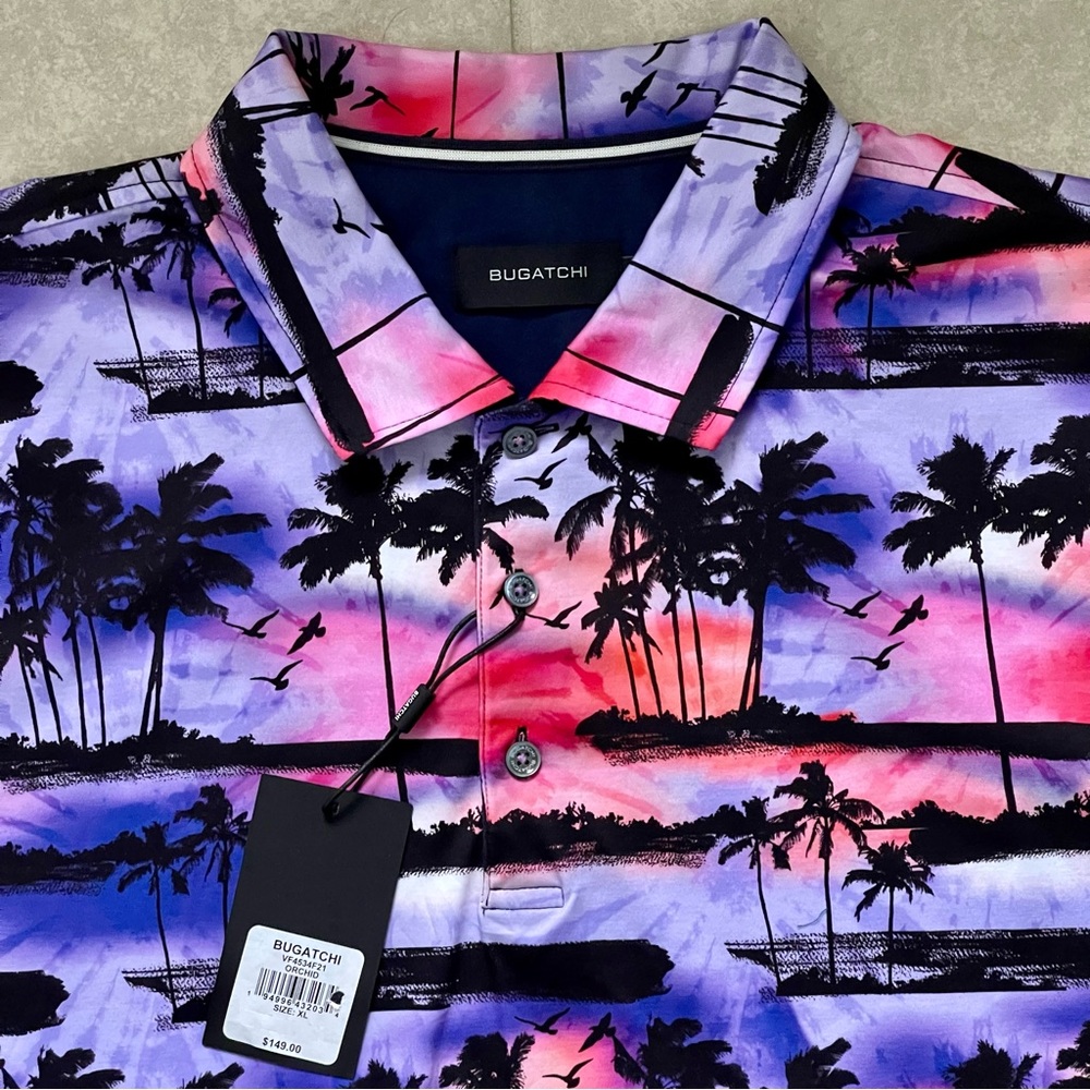 Men's BUGATCHI Polo Shirt Colors Tropical Print NWT NEW AmAzInG! $149 M or XL